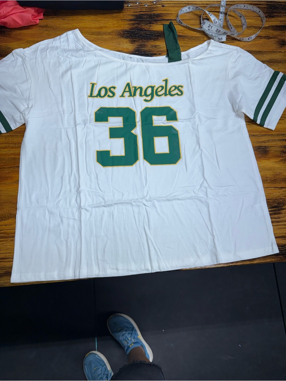 White Los Angeles 36 Graphic Women's Jersey Tee - Green Accents